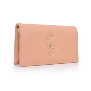 GORGEOUS House of CB Chic Peachy Pink Logo Vegan Leather Clutch Purse